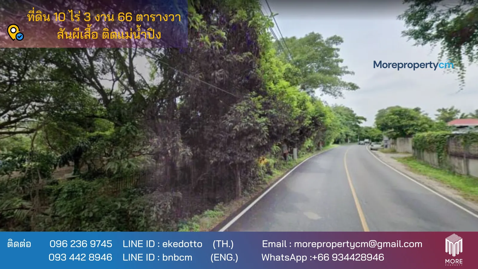 ขายที่ดินผืนใหญ่ริมแม่น้ำปิง ทำเลทองตําบลสันผีเสื้อ – เนื้อที่กว่า 10 ไร่ หน้ากว้างติดน้ำ 120 เมตร พร้อมที่งอกริมน้ำฟรีเกือบ 2 ไร่